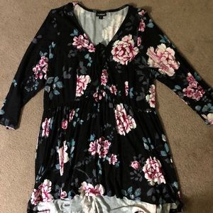 Black Floral Empire Waist LS